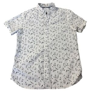 Denim & Flower Ricky Singh Mens Med. White Floral Short Sleeve Button Down Shirt